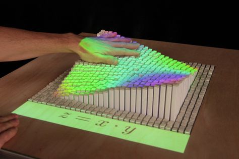 tangible media group at MIT’s media lab have developed ‘inFORM’ dynamic shape display New Inventions Ideas, Interactive Museum Exhibits, Futuristic Materials, Amazing Inventions, Kids Toy Shop, Interactive Museum, Math Toys, Holography, Most Satisfying Video