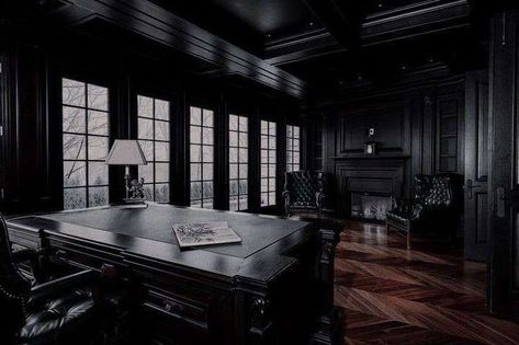 Dark Office Aesthetic, Mafia House Aesthetic, Inside Mansions, Black Mansion, Mafia Jungkook, Jungkook X Reader, Dark Office, Black Architecture, Dark House