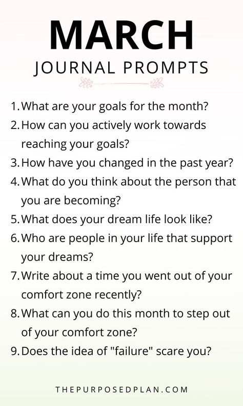 When I think of March, I think about growth. This includes growth mentally, spiritually, and personally. As we go through day to day life, we can often loose sight of the things that we are striving to accomplish internally and externally. That is why I have put together this amazing list of  journal prompts for you...Read More » Journaling Prompts Monthly, New Month Journal Prompts, March Journaling, March Journal Prompts, Monthly Journal Prompts, March Writing Prompts, Monthly Prompts, March Journal, Journaling Creative