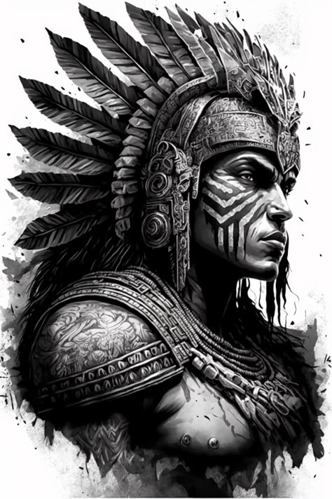 Mayan Warrior Tattoo, Maya Warrior, Aztec Warrior Tattoo, Azteca Tattoo, Aztec Drawing, Aztec Artwork, Mayan Tattoos, Aztec Tattoos, Traditional Tattoo Designs