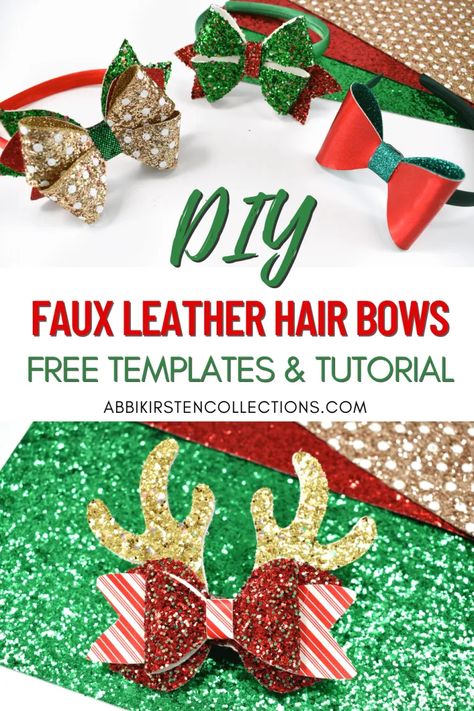 Free Printable PDF and SVG Hair Bow Templates. How to make glitter faux leather bows step by step. Download the free templates. Leather Bow Pattern Printable Free, Hair Bow Templates, Faux Leather Hair Bows, Diy Leather Bows, Leather Hair Bows, Hair Bow Video, How To Make Glitter, Holiday Hair Bows, Cricut Images