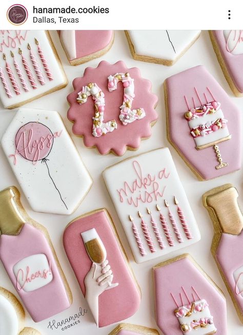 Baking Themed Cookies, Balloon Royal Icing Cookies, 21st Birthday Cookies Decorated, 21st Bday Cookies, 25th Birthday Cookies, 21st Birthday Sugar Cookies, 40th Birthday Cookies Women, 21st Cookies, Pink Birthday Cookies