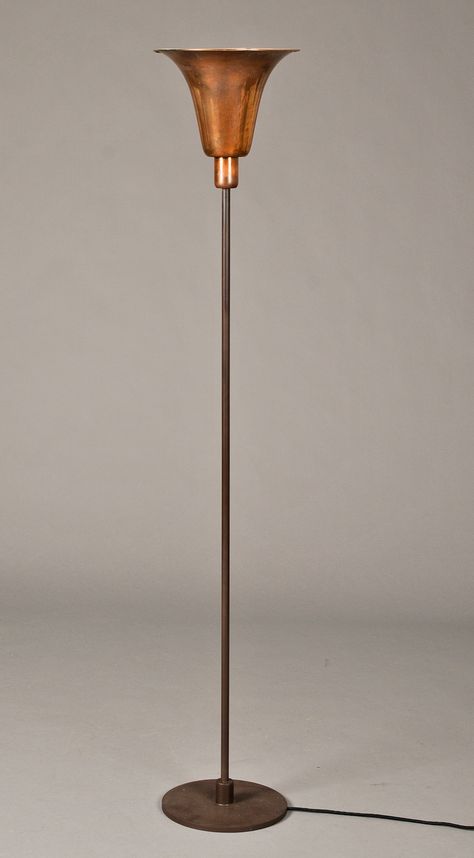 Louis Poulsen. Bridge floor lamp. Art Deco floor lamp with shade of copper,  Produced by Louis Poulsen at the end of 1930 Copper Standing Lamp, 1930s Home Decor, Floor Lamp Vintage, Art Nouveau Floor Lamp, Art Deco Floor, The Glass Menagerie, Copper Light, Art Deco Floor Lamp, Glass Menagerie