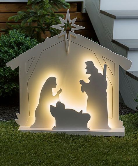 Project Furniture, Nativity Scene Diy, Garden Statuary, Outdoor Nativity Scene, Porcelain Angel, Outdoor Nativity, Christmas Yard Art, Christmas Homescreen, Christmas Yard Decorations