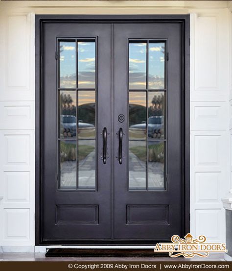 Iron Front Door, Antique Light Fixtures, Double Entry Doors, Double Front Doors, Wrought Iron Doors, Exterior Front Doors, Door Trims, Iron Doors, Antique Lighting