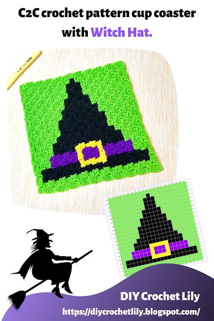 Halloween C2c Crochet Pattern Free, Crochet Graphgan Patterns Free C2c, C2c Halloween Graphs, Halloween C2c Crochet Pattern, Halloween Graphgan, C2c Halloween, C2c Chart, Yarn Hobbies, Witch Hat Pattern