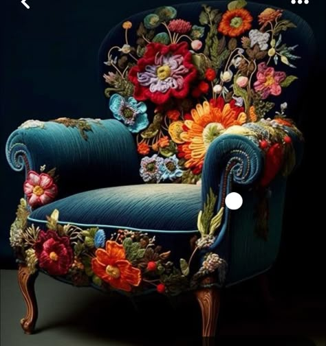 Funky Armchairs, Embroidered Chair, Ornate Chairs, 70s Interior Design, Weird Furniture, Funky Chairs, 70s Interior, Fantasy Furniture, Whimsical Furniture