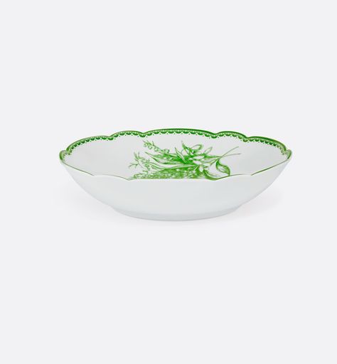 Pasta Plate Lily of the Valley, Green | DIOR Dior Lily Of The Valley, Lily Of The Valley Vase, Lily Of The Valley Furniture, Lily Of The Valley Lamp, Lily Of The Valley Brooch, Valley Green, Pasta Plates, Oval Platter, Cereal Bowls