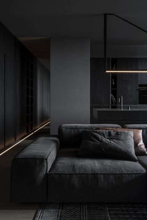 A duo of apartments in Moldova showcase contrasting interior design Dark Interior Design, Dark Modern, Black Interior Design, Dark Home, Dark Interiors, Black Furniture, Design Del Prodotto, Dream House Interior, Boho Home