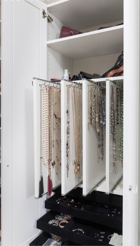 Locking Jewelry Storage, Jewelry Organizer In Closet Walk In, Jewelry Closet Organization Ideas, Jewelry Organizer Necklace, Jewelry Organization Diy, Jewelry Organizer Closet, Closet Jewelry Storage, Her Master Closet, Jewelry Storage Cabinet