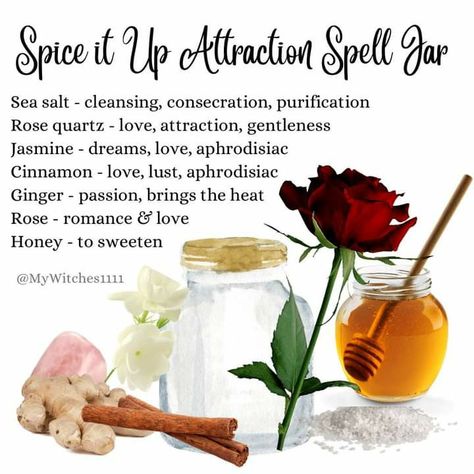 Attraction Spell Jar, Sea Salt Cleanse, Wicca Love Spell, Spelt Recipes, Witches Jar, Hoodoo Magic, Magickal Herbs, Love Jar, Spells For Beginners