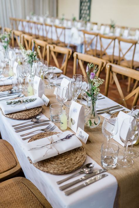 60 Wedding Table Decor Ideas To WOW Guests Rattan Table Runner, Hessian Table Runner Wedding, Hessian Table Decor, Rattan Wedding Decor, Hessian Wedding Ideas, Nikkah Table, Wedding Table Runner Ideas, Formal Decorations, Wedding Table Decor Ideas