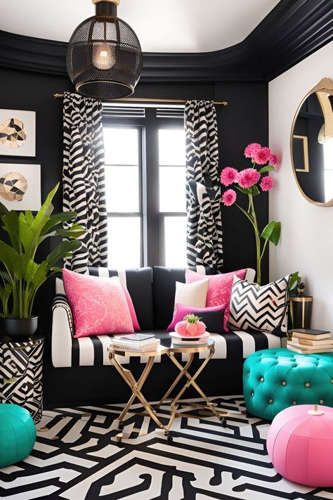 Transform your space with Kate Spade-inspired glam! ✨ Elevate every corner with playful patterns and chic vibes. 💕 Discover the art of sophisticated living – because your home deserves that stylish touch! 🏡 Explore the magic of Kate Spade-inspired interior design today. 🛋️✨ #KateSpadeStyle #InteriorDesign #HomeInspiration Kate Spade Bedroom, Black And White Living Room, Kate Spade Inspired, Home Inspo, White Living, Living Room Decor Cozy, Apartment Decor Inspiration, White Living Room, Chic Living