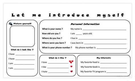 Introducing Myself Ideas, Introduce Quotes, Introducing Myself, Worksheet For Kindergarten, Cloze Activity, Introducing Yourself, Multiplication Word Problems, Let Me Introduce Myself, All About Me Worksheet