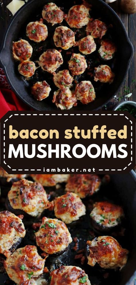 Gameday Food, Mushroom Side Dishes, Stuffed Mushrooms Easy, Baby Bella Mushrooms, Mushroom Appetizers, Cheese Stuffed Mushrooms, Bacon Stuffed Mushrooms, Bacon Appetizers, Stuffed Mushroom