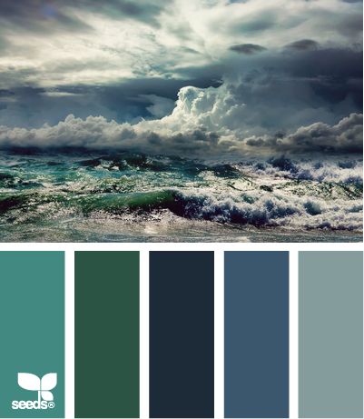 Storming hues - wonderful blue-grays, an indescribable spruce-green-blue, and a hint of muted turquoise-gray - a wonderful mix that only needs one contrast. Design Seed, Color Palate, Design Seeds, Colour Board, Paint Schemes, Blue Design, Colour Schemes, Color Pallets, Color Swatches