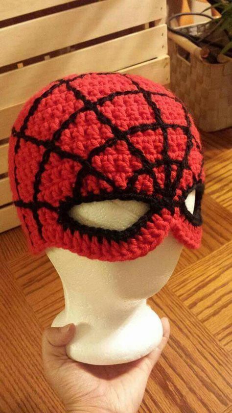 Spiderman Hat, Crochet Baby Cap, Crochet Pour Halloween, Pola Topi, Crochet Character Hats, Crochet Costumes, Crochet Mask, Crochet Kids Hats, Confection Au Crochet