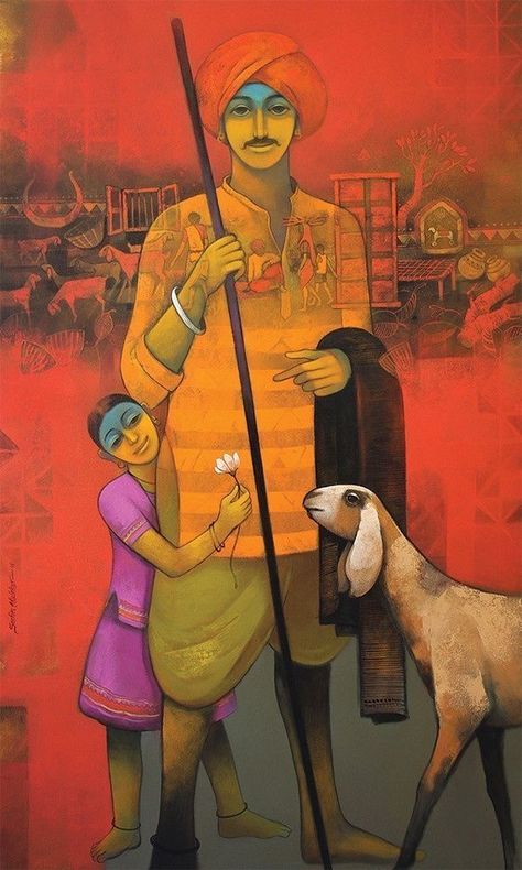 Fatherly Love, Rajasthani Painting, Indian Contemporary Art, Modern Indian Art, Composition Painting, Indian Artwork, Indian Artist, Indian Folk Art, Indian Paintings