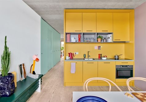 Amsterdam apartment block features cupboard bedrooms Bedroom Cupboard Doors, Small Kitchen Units, Amsterdam Apartment, Communal Kitchen, Apartment Block, Living In Amsterdam, Bedroom Cupboards, Small Apartment Kitchen, Ceiling Storage