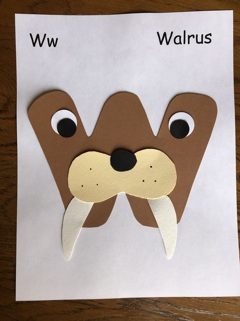 W Projects For Preschool, W For Walrus Craft, W Art Projects For Preschool, Letter W Art Preschool, W Letter Craft, Alphabet Animal Crafts, W Crafts For Toddlers, V Letter Craft, Walrus Craft For Toddlers