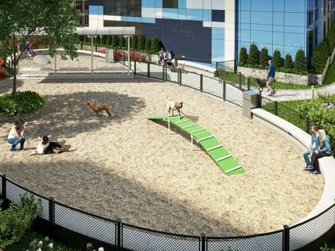 Dog Run (Rendering) Dog Park Design Landscape Architecture, Pet Park Architecture, Dog Park Design, Indoor Dog Park, Pet Garden, Pit Dog, Boarding Facility, Downtown Brooklyn, Apartment Dogs