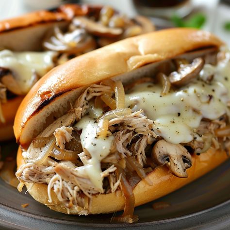 Ultimate Lazy Slow Cooker Chicken Cheesesteak | Easy Comfort Food - My Home Made Recipe Beef Tips And Noodles, Chicken Cheesesteak, Cheesesteak Sandwich, Sauteed Peppers And Onions, Fat Burning Soup, Cheesesteak Recipe, Cheese Steak Sandwich, Slow Cooked Chicken, Chicken Pasta Bake