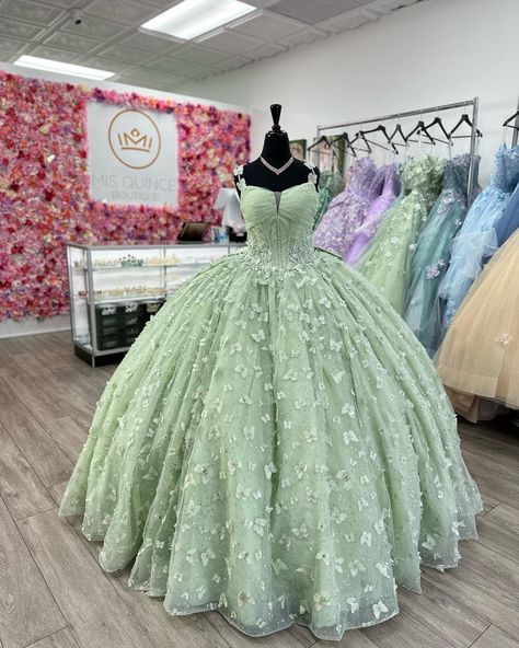 Sage quinceañera dress Tinkerbell Sweet 16 Dress, Light Green And Gold Quinceanera Dresses, Sage Sweet 16 Dress, Sage Green Dress Quinceanera, Sage Green And Gold Quinceanera Dresses, Sage Green Quinceanera Dresses Mexican, Sage Quinceanera Dress, Sage Green Quince Dress, Light Green Quinceanera Dresses