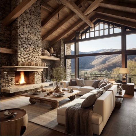 Vaulted Great Room With Fireplace, Mountain Modern Living Room, Living Room Ideas Rustic, Room Ideas Rustic, Rustic Living Rooms, Rustic Living Room Decor, Rustic Living Room Ideas, Room Decor Rustic, Mountain Home Interiors