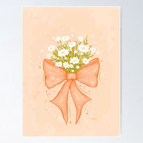 "Coquette Bow with White Flowers: Pantone Peach Fuzz" Poster for Sale by rnmarts | Redbubble Easy Coquette Painting, Bow Painting, Halloween Canvas Art, Cute Easy Paintings, Bow Drawing, Colour Illustration, Bow Art, Peach Colour, Easy Doodle