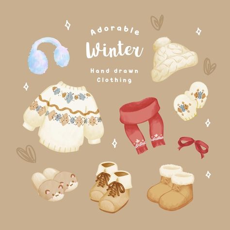 Cute Winter Outfits Drawing, Winter Outfit Illustration, Winter Clothes Illustration, Winter Vector Illustration, Winter Clothing Drawing, Winter Outfits Illustration, How To Draw A Sweater, Winter Outfit Drawing, Winter Outfits Drawing