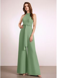 Jumpsuit/Pantsuit High Neck Floor-Length Bridesmaid Dress With Bow(s) (007262589) - JJ's House Bridesmaid Dresses Neckline, Empire Waist Bridesmaid Dresses, Princess Bridesmaid Dress, Mermaid Bridesmaid, Halter Bridesmaid Dress, Sleeveless Bridesmaid Dresses, Floor Length Chiffon Bridesmaid Dresses, Mermaid Bridesmaid Dresses, Bridesmaid Dresses Online