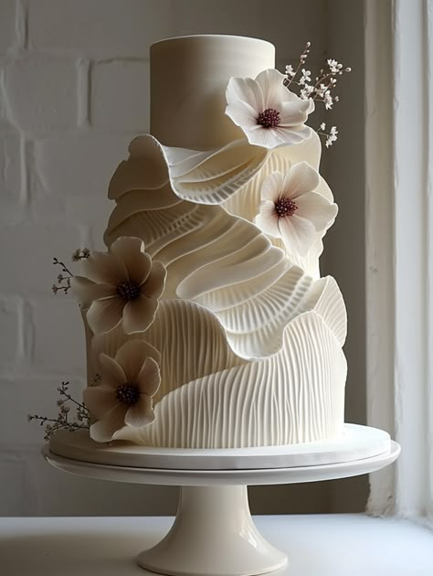 Wedding Cakes - Silver Fork Gluten Free Cakes Wedding Elegant, Unique Wedding Cake Designs, Wedding Dessert Display Ideas, Champagne Color Cake, Chantilly Wedding Cake, Korean Wedding Cake, Unique Cake Ideas, Brown Wedding Cakes, Wedding Cake Cupcakes