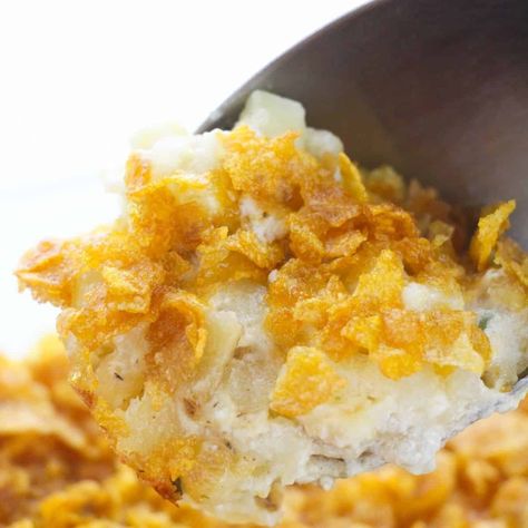 Funeral Potatoes Recipe Hashbrown Recipes Dinner, Cheesy Potatoes With Hashbrowns, Hash Brown Potato Casserole, Creamy Cheesy Potatoes, Buttery Corn, Corn Flake, Cheesy Potato Casserole, Buttered Corn, Hashbrown Recipes