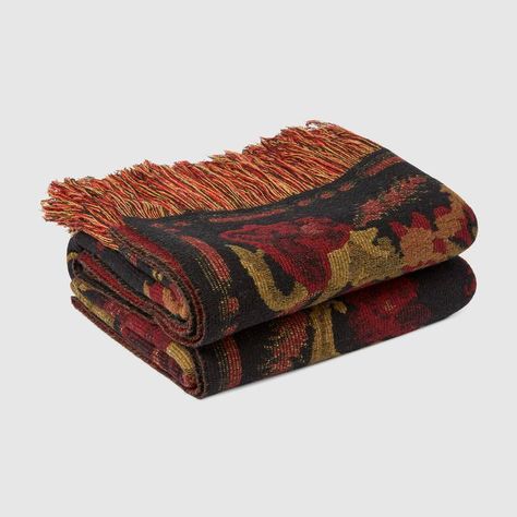 Shop the Vintage flower wool throw blanket by Gucci. Reminiscent of intricate tapestries and fabrics, this blanket has a floral pattern with a vintage appearance. Woven from wool yarns, the throw is completed with a tassel fringe along the edges. Presented for the first time in Pre-Fall 2019, blankets and quilts inspired by the House narrative enrich the décor collection. Blanket Png, Polyvore Png, Moodboard Png, Pngs For Moodboards, Moodboard Pngs, Luxury Quilts, Wool Throw Blanket, Gucci Gifts, Italy Print