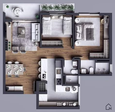 Gadaki House Designers Two Bedroom Apartment, Modern House Floor Plans, House Floor Design, Sims 4 House Design, Small Apartment Design, Apartment Floor Plans, Sims House Plans, Home Design Floor Plans, House Construction Plan