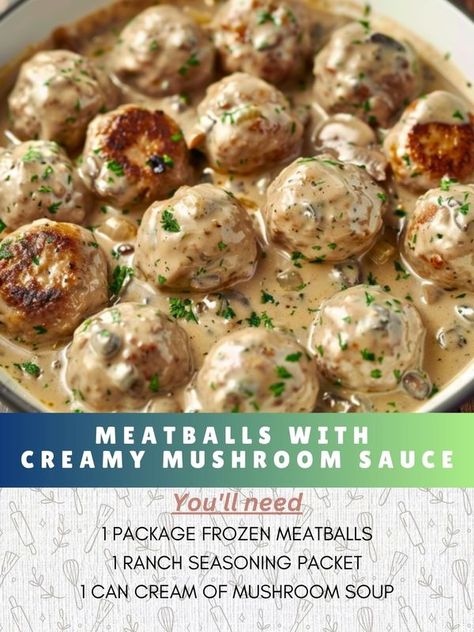 Meatballs With Mushroom Sauce, Ranch Meatballs, Mushroom Meatballs, Mushroom Cream Sauces, Creamy Mushroom Soup, Soup Appetizers, Crock Pot Meatballs, Cream Of Mushroom Soup, Frozen Meatballs