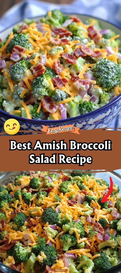 Amish Broccoli Salad Amish Broccoli Salad Recipe, Simple Broccoli Salad, Amish Salad, Broccoli Salad Dressing, Fresh Broccoli Salad, Picnic Sides, Amish Broccoli Salad, Amaryllis Christmas, Best Broccoli Salad Recipe