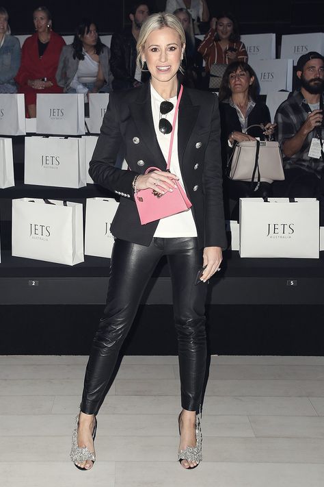 Roxy Jacenko at Jets runway show at Gallery I Roxy Jacenko House, Roxy Jacenko, Leather Pants Women, Confident Woman, Leather Outfit, High Heel Boots, Roxy, Stiletto Heels, Leather Pants