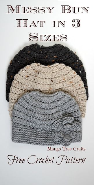 Messy Bun Hat Free Crochet Pattern in 3 Sizes