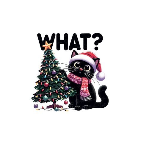 Cat Tree Wall, Christmas Cat Tree, Black Cat Png, Christmas Pic Ideas, Black Cat Christmas, Funny Black Cat, Cat Png, Black Cat Art, Christmas Illustrations