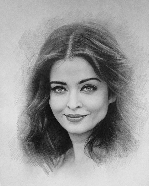 03-Aishwarya-Rai-Berikuly-Erkin-Very-Expressive-Realistic-Portraits-www-designstack-co Aishwarya Rai, Pencil Drawing, Sketch, Pencil, Black And White, Hair, White, Black