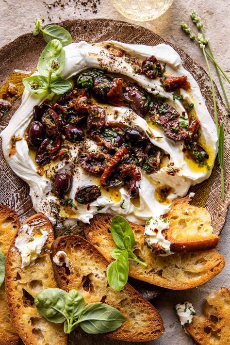 Honey Whipped Goat Cheese with Marinated Olives | halfbakedharvest.com Feta Goat Cheese Dip, Whipped Cheese Appetizer, Honey Goat Cheese Recipes, Baked Goat Cheese Appetizer, Whipped Goat Cheese Dip, Honey Whipped Goat Cheese, Goat Cheese Honey, Roasted Olives, Goat Cheese Dip