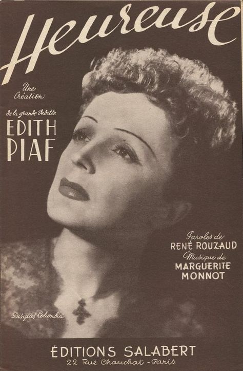 Edith Piaf 1954 Mike Brant, Yves Montand, Voice Coach, French Songs, Edith Piaf, Ella Fitzgerald, Artist Card, Music Artwork, Vintage Sheet Music