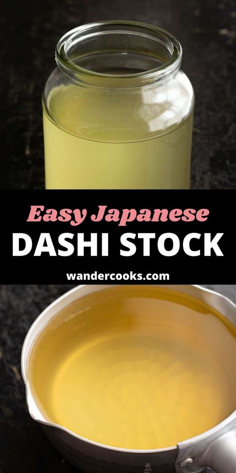 Ichiban Dashi (number one dashi) is the backbone of Japanese cuisine. Dashi brings the umami richness through lightly simmered kombu and bonito flakes. Ready in 30 minutes, this quick soup stock is a Japanese household staple to take your hot pots and soups to the next level! Kombu Dashi Stock, Japanese Dashi Recipe, Soup Stock Recipes, How To Make Dashi Stock, Japanese Soups And Stews, Dashi Soup Recipes, Dashi Recipe Japanese Food, Dashi Stock Recipe, Dashi Broth Recipe