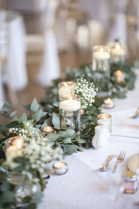 Tablescape designs are a huge hit with our couples for styling their top table! With stunning details that creates interest across the full length of the table we can see why! Styled at Rushpool Hall, North East, UK. #stylemywedding #foliagewedding #candlelight #weddingtabledecor Wedding Table Foliage, Diy Top Table Flowers, Top Table Candles, Top Table Wedding Decor, Wedding Top Table Flowers, Spring Wedding Tablescapes, Top Table Decor, Wedding Top Table Decorations, Top Table Decoration