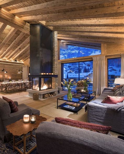 Rustic Cabin Fireplace, Luxury Chalet Interior, Chalet Interior Design, Modern Chalet, Cabin Fireplace, Luxury Chalet, Chalet Interior, Cabin Tiny House, Chalet Design