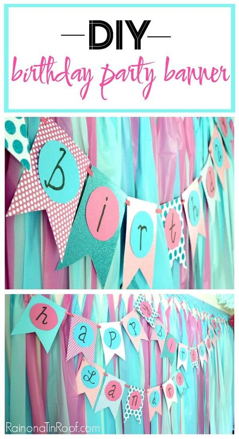 This DIY Birthday Party Banner is easy to make and can be customized for any sort of party! Great DIY party decor idea! Diy Party Banner, Diy Halloween Dekoration, Bday Decor, Birthday Banner Template, Diy Birthday Banner, Birthday Party Decorations Diy, Cheap Party, Homemade Birthday, Easy Birthday