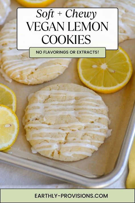 These Vegan Lemon Cookies are super soft and chewy and so easy to make! And they are flavored with fresh lemon zest and juice- no extracts or flavorings required! Eggless Lemon Cookies, Vegan Lemon Cookies, Easy Vegan Cookies, Vegan Lemon Cake, Lemon Cookies Recipes, Vegan Cookie, Lemon Sugar Cookies, Easy Vegan Dessert, Vegan Cookies Recipes