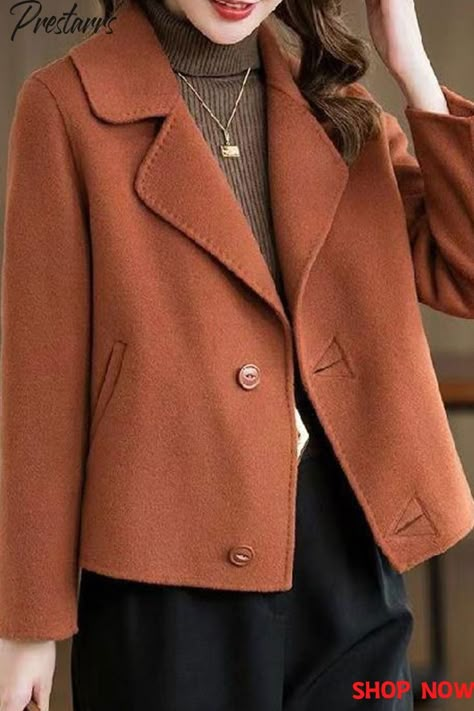 # woolen coats # coats # jackets # fall winter outfits # Woolen Coat Woman, Autumn Outwear, Petite Coat, Women Outerwear, Coat Style, Casual Outerwear, Wool Blend Coat, Woolen Coat, Solid Clothes