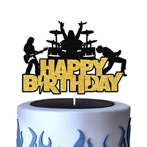 Guitar Cake Topper Printable, Happy Birthday Rock And Roll, Music Birthday Cake, Guitar Birthday Cakes, Happy Birthday Music, Guitar Cake, Happy Birthday In Heaven, Music Themed Parties, Happy Rock